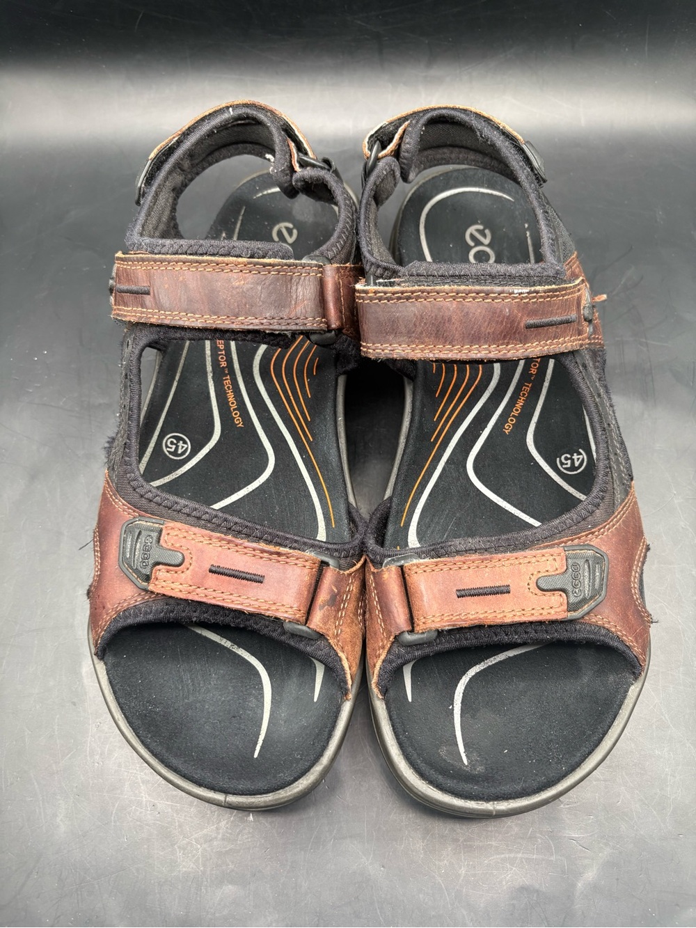 Ecco Yucatan Receptor Technology Hiking Espresso Leather Sandal Men Sz 45- 12US